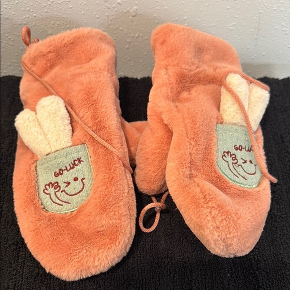 Orange Plush Mittens for Cozy Comfort - Picture 2 of 3
